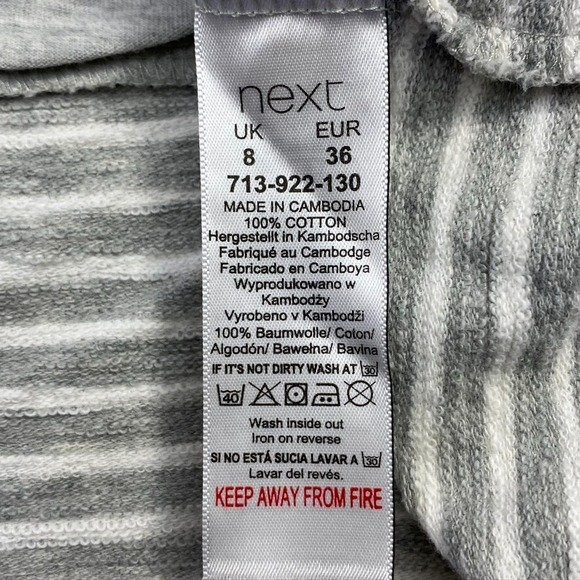 NEXT Top Womens 8‎ Gray Striped Long Blouse Maternity Pocket 3/5 Sleeve Shirt - Picture 16 of 16